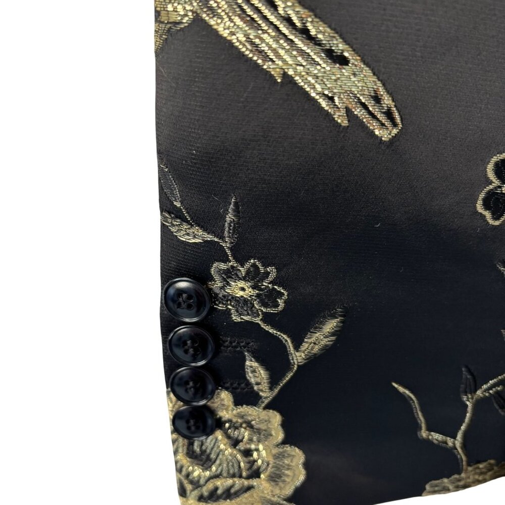 Mens Black & Gold Floral Embroidered Satin Blazer Jacket Size 36 - Picture 7 of 11